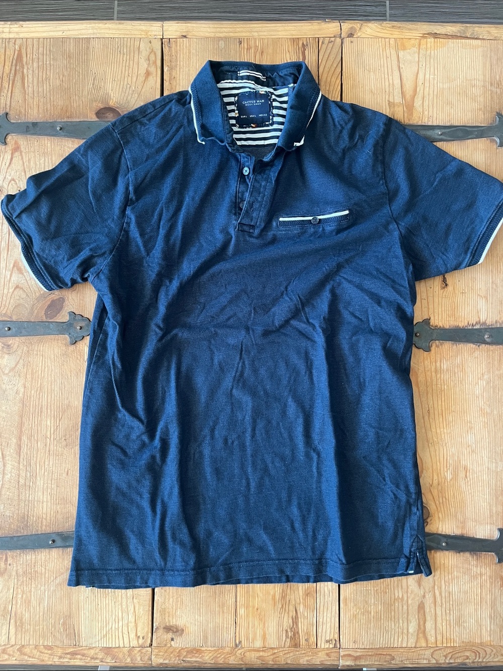 Men's Navy Polo with Contrast Stripe Collar and Pocket Trim